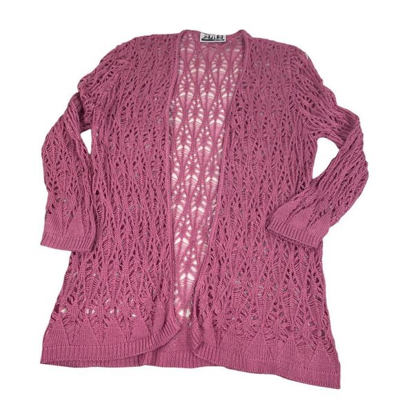 212 New York Loose Weave Crochet Open Front Cardigan size Small Mauve - Picture 3 of 4